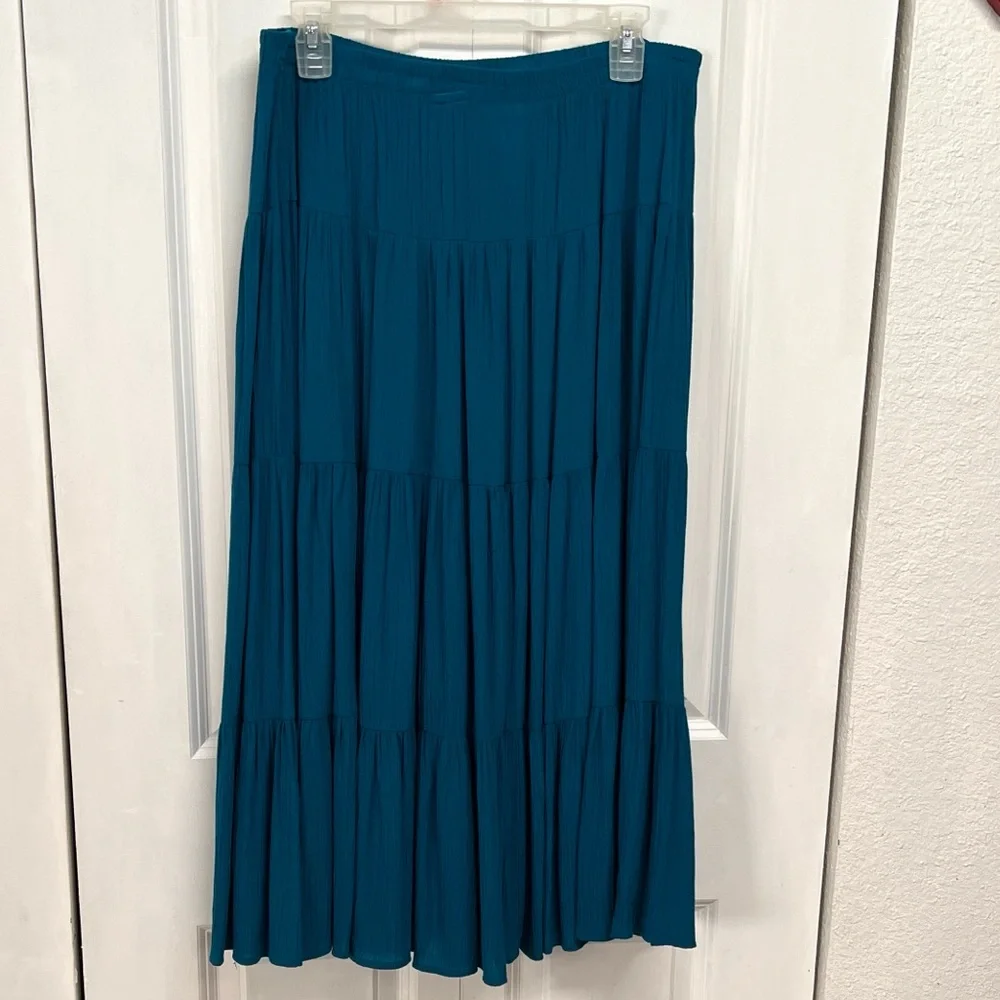 Sag Harbor Teal Pull On Midi Skirt Size PM